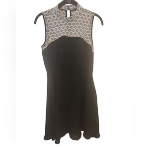 Monteau Women's Black Sleeveless Highneck Crochet Yoke Dress Size S